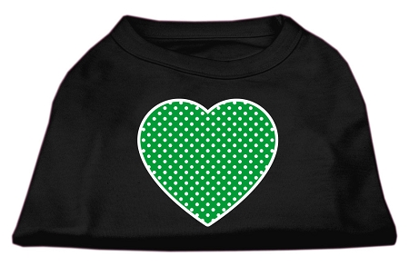 Green Swiss Dot Heart Screen Print Shirt Black XS